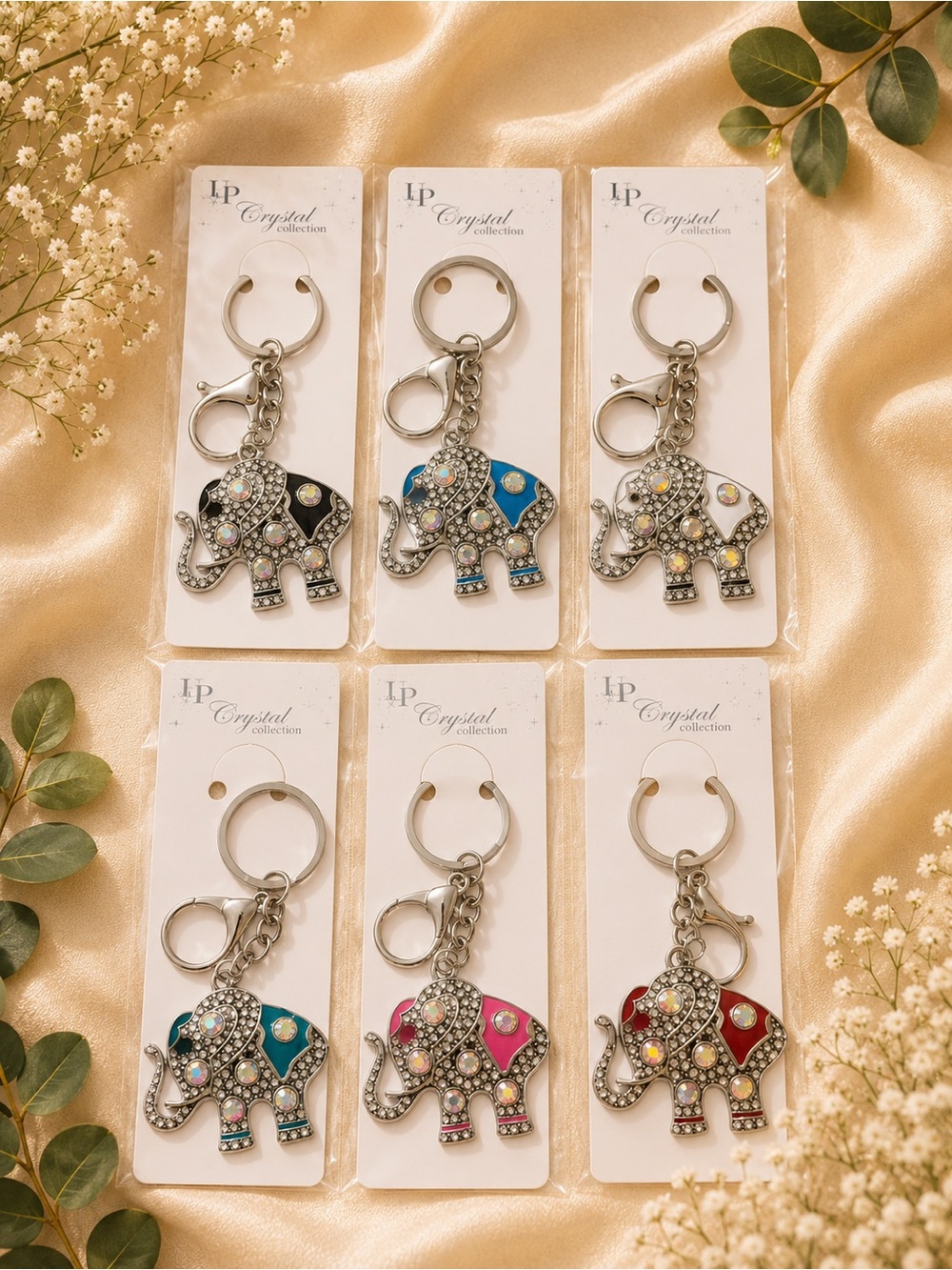 6 silver elephant charms